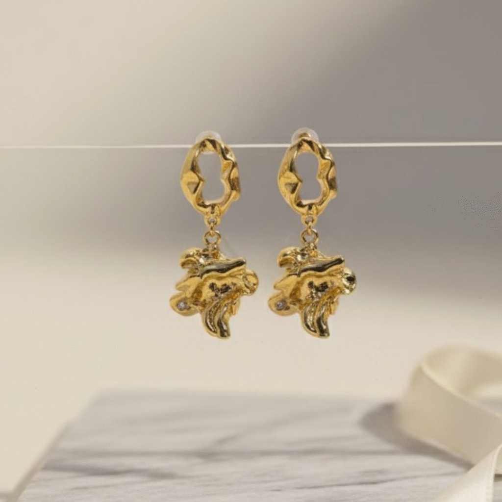Lion Head Textured Drop Earrings